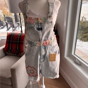 Vintage Oates Denim Patchwork Short Overalls 🌼